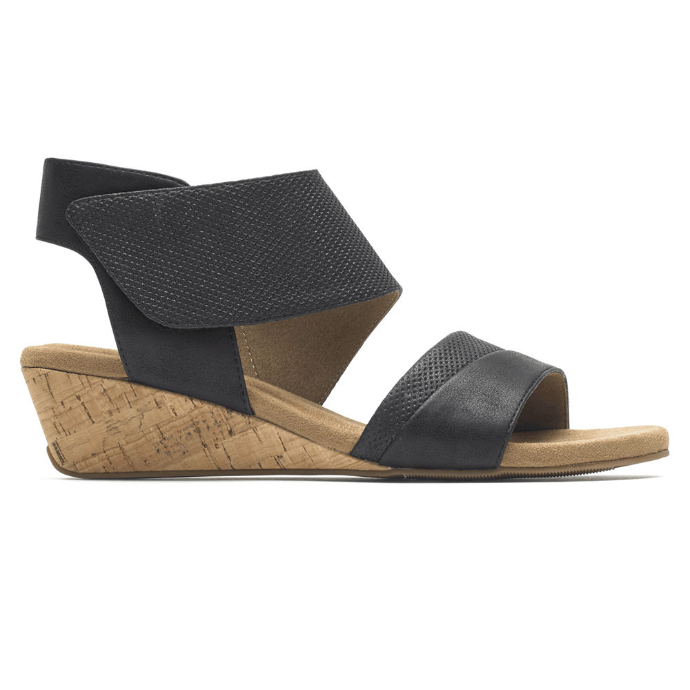 Sandálias Rockport Mulher Pretas - Calia Mid Wedge Cuff - 25086JXCT